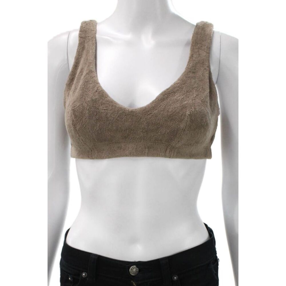 Beyond Yoga x Donni Womens V Neck Terry Sports Bra Brown Size Small